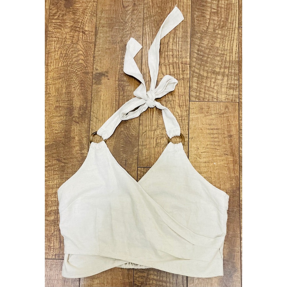 Moon River‎ Halter Top Criss Cross Crop Sleeveless Beige Casual Size M